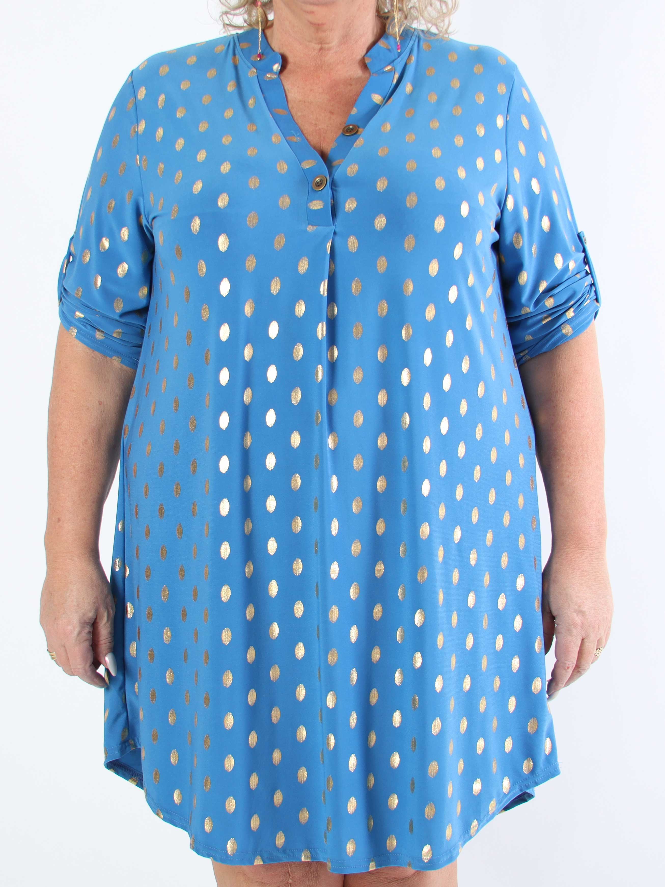 Ebba Gold Long - Elastisk plus size kjole med guld prikker